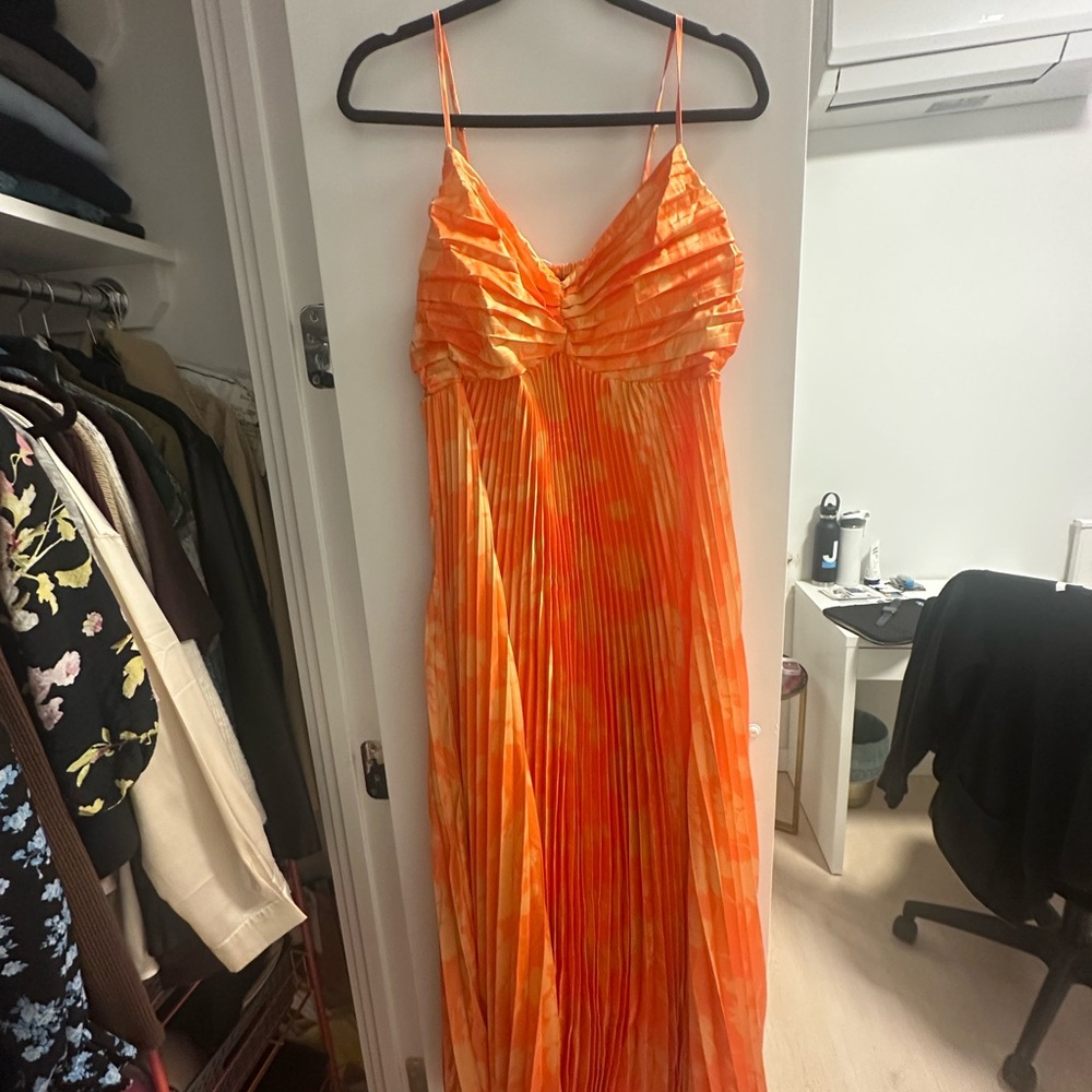 Orange Pleated Maxi Dress